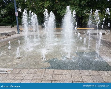 Water Fountain With Stone Floor And Water Jets Stock Photo Image Of
