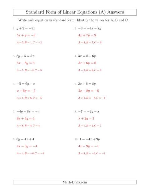 Rewriting Linear Equations In Standard Form A