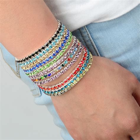 Pcs Women S Elastic Crystal Rhinestone Stretch Bracelet Bangle Wristband Gifts In Strand