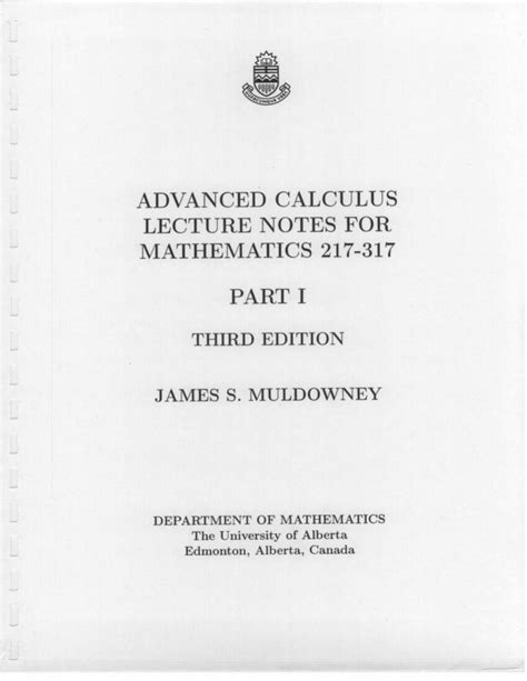 Department of mathematics and statistics. (PDF) Advanced Calculus Lecture Notes I