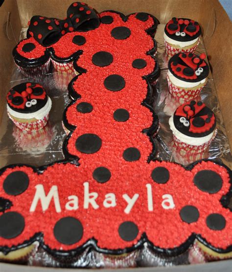 Number 1 First Birthday Pull Apart Cake With Matching Ladybug Cupcakes By Summers Sweet Tr