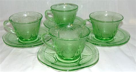 Hazel Atlas Royal Lace Green Cups Saucers Ebay