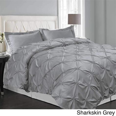 3pc Grey Pinch Pleated Duvet Cover King Set Sage Gray