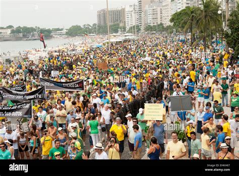 Protesters Carry Banners Rio De Janeiro Brazil 15th March 2015