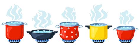 Cooking Kitchen Pots Cartoon Boiling Saucepan Cooking Soup Boiling O