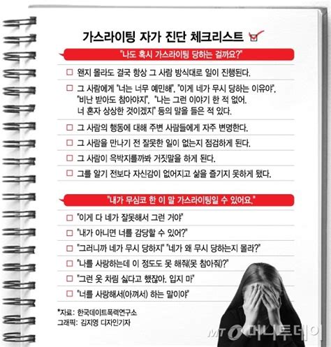 가스라이팅 걍 여초에서 오지게 의미없이 남발해대는 용어잖음 ㅋㅋㅋㅋ 잘못 남자한테 온전히 떠넘기려는 수작. 나도 모르게 당했다?…'가스라이팅' 자가 진단법 - 머니투데이