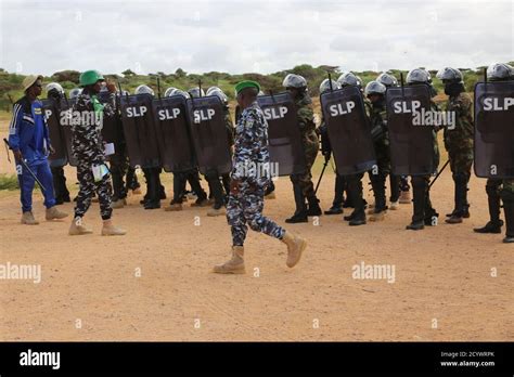 Police Officers From The Darwish Police Unit In The Jubbaland State Of Somalia Demonstrate