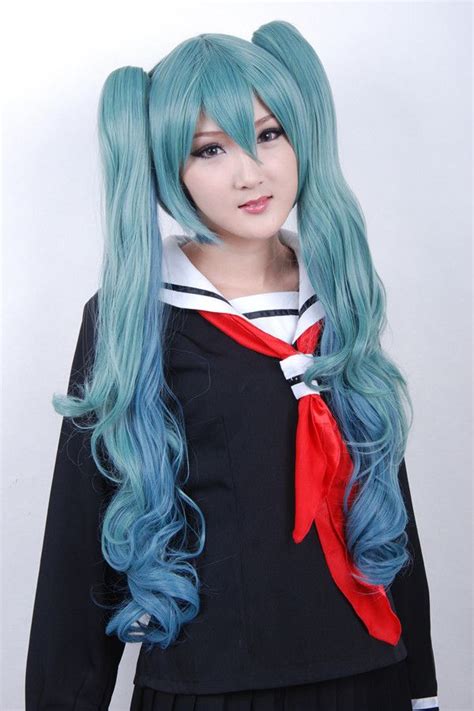Vocaloid Hatsune Miku Style 80cm Long Curly Blue Gradient Anime Cosplay