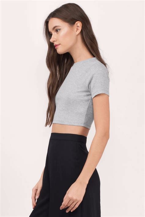 Cute Heather Grey Crop Top Grey Top Ribbed Top Heather Grey Top