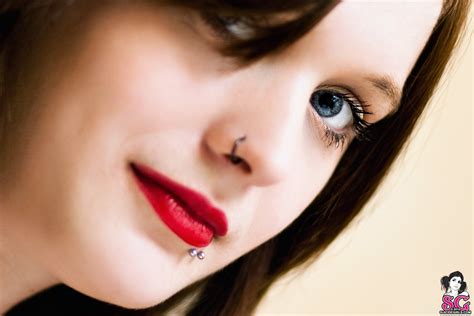 Suicide Girls Red Lipstick Piercing Blue Eyes Wallpapers Hd