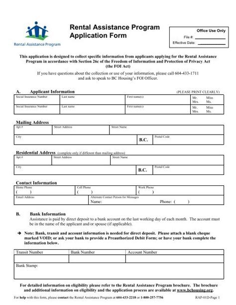 Rental Assistance Program Application Form Bc Housing