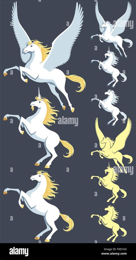 Pegasus Unicorn And Stallion Clip Art Silhouette Versions And Pure