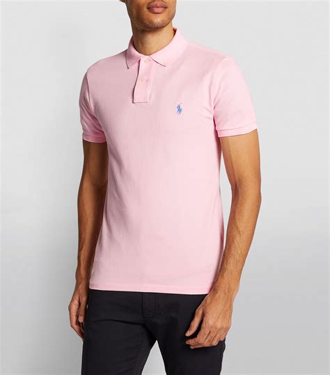 Mens Polo Ralph Lauren Pink Cotton Mesh Slim Fit Polo Shirt Harrods