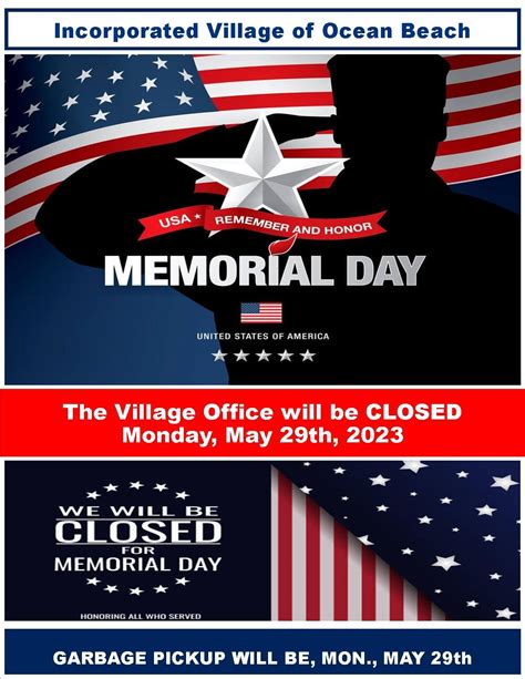 Village Office Closed Memorial Day Monday May 29th 2023 — Village