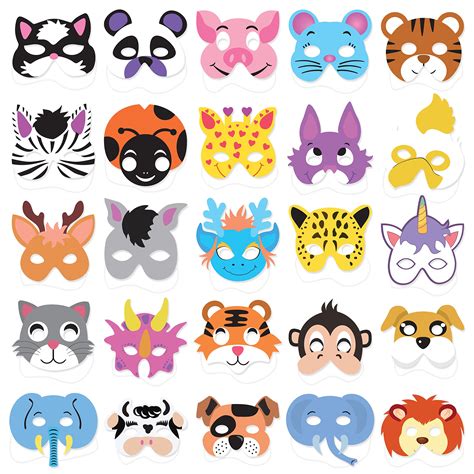 25pcs Animal Masks For Kids Birthday Jungle Safari Zoo Theme Party