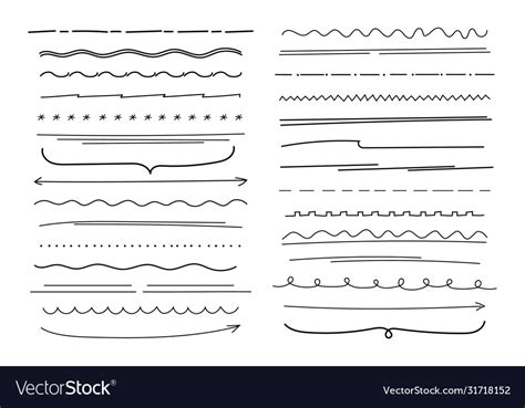 Hand Drawn Lines Set Elements Curved Pencil Vector Image