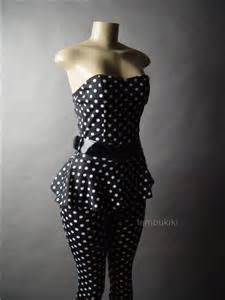 Black White Polka Dot Strapless Peplum Top 50s Rockabilly Pants 13 Mv