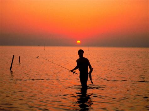 Fishing At Sunset Desktop Wallpaper