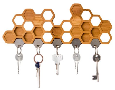 Honeycomb Magnetic Key Holder A Unique Bamboo Wall Mounted Etsy Key