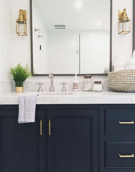 And the navy blue vanity in the all white bath with the aqua lights in no. 30 Most Navy Blue Bathroom Vanities You Shouldn't Miss ...