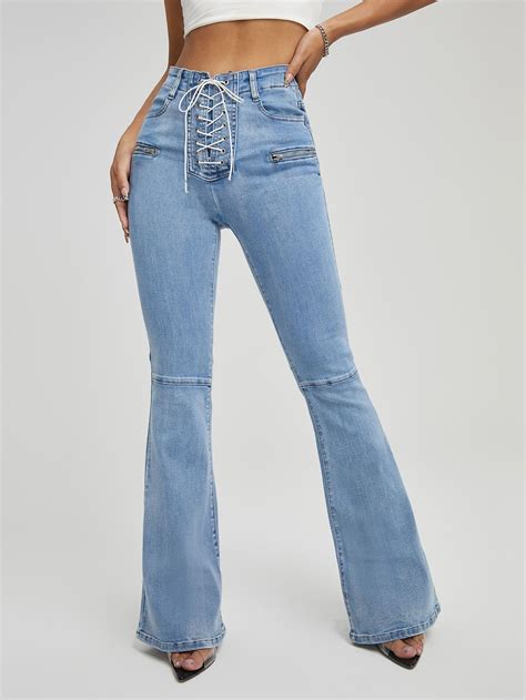 Lace Up Fly Flare Leg Jeans Flare Jeans Style Denim Jeans Fashion