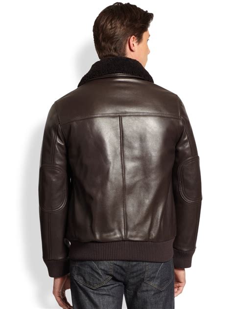 Lyst Andrew Marc Shearling Leather Bomber Jacket In Brown For Men