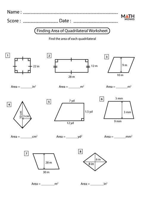 Area Perimeter Of Quadrilaterals Worksheets Math Monks
