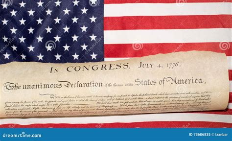 Declaration Of Independence 4th July 1776 On Usa Flag Stock Image