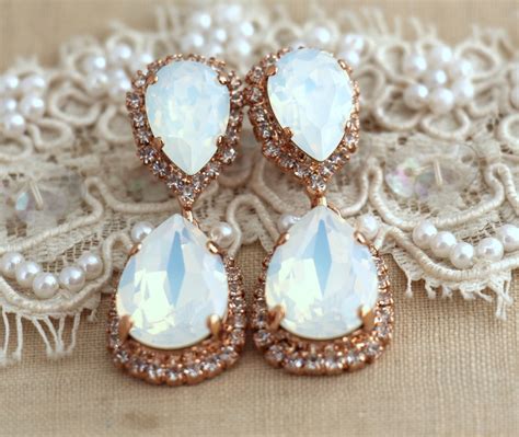 White Opal Chandelier Earrings Bridal Opal Earnings Bridal Etsy