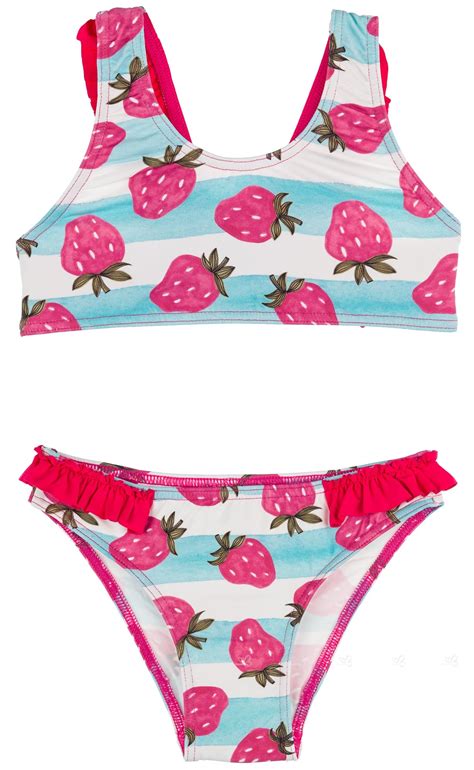 Maricruz Moda Infantil Girls Light Blue And Pink Strawberry Bikini With