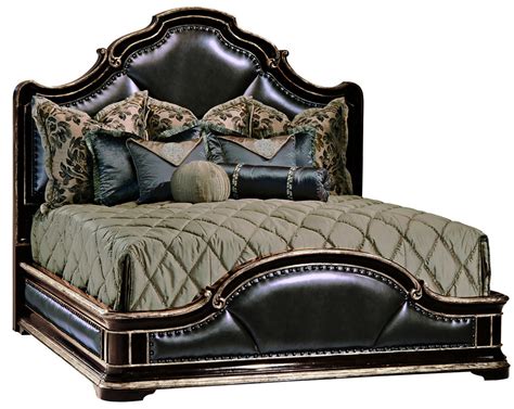 Gothic Inspired Bed With Wood And Leather Accents