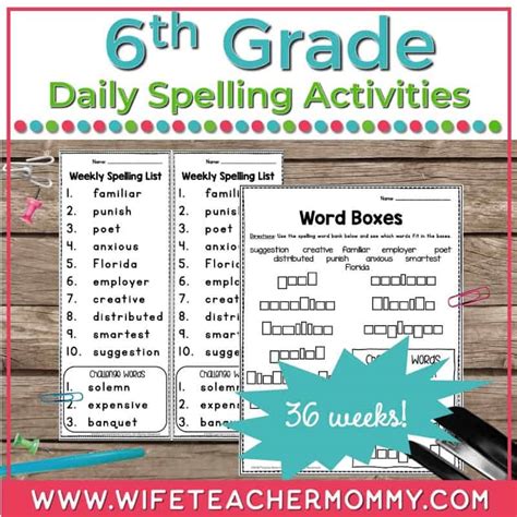 36 Weeks Of 6th Grade Spelling Words And Activities
