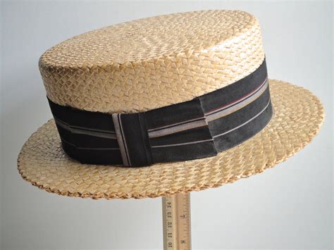 vintage antique mens straw boater hat costume summer hat