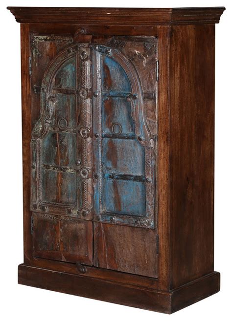 Willamette 33 Arched Door Rustic Blue Accent Armoire Storage Cabinet