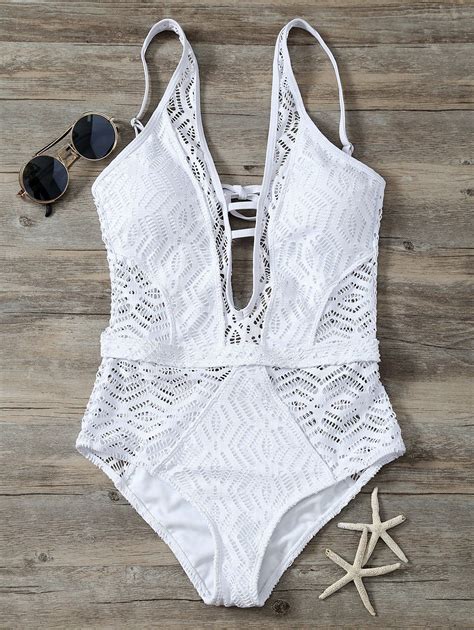 Off Cutout Backless Lace One Piece Swimwear In White Dresslily