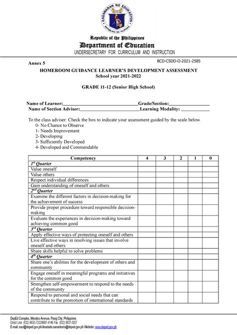 Annex 5 Shs Hgp For References Annex 5 Homeroom Guidance Learners