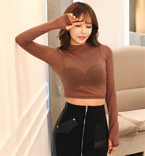 [dabagirl] Sheer High Neck Cropped Top Kstylick Latest Korean Fashion K Pop Styles