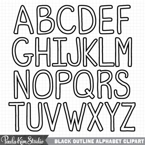 Black Outline Alphabet Clipart Letters Clip Art Instant Etsy Australia