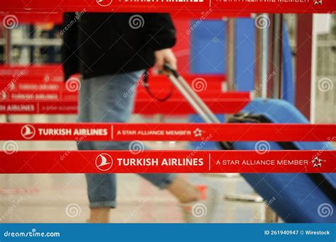 turkish airlines check in lines in esenboga airport ankara turkey editorial photography