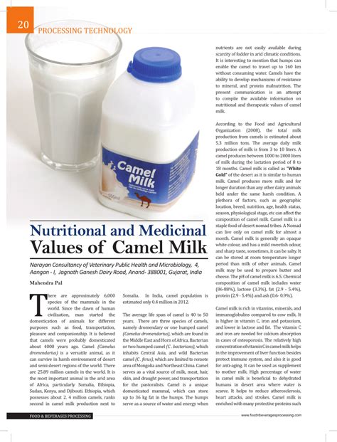 Pdf Nutritional And Medicinal Value Of Camel Milk