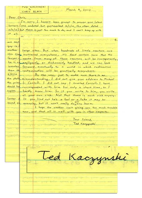 Lot Detail Unabomber Ted Kaczynski Autograph Letter Signed From