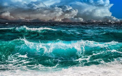 Download Waves Sea Sky Clouds Blue Green Storm 1440x900 Wallpaper