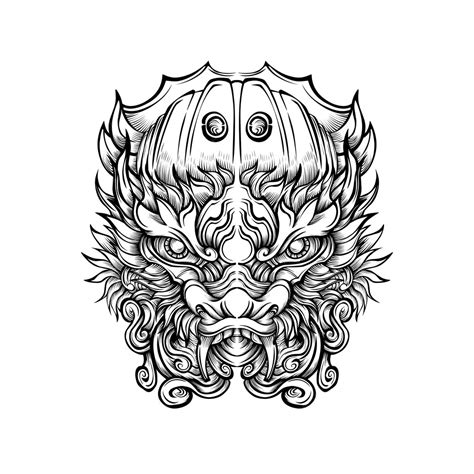 Premium Vector Chinese Dragon Head Tattoo Line Art Vector