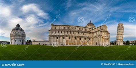 Panorama View Of The Baptistry And Cathedral In Pisa With The Iconic