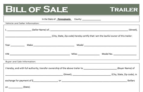 Free Pennsylvania Trailer Bill Of Sale Template Off Road Freedom