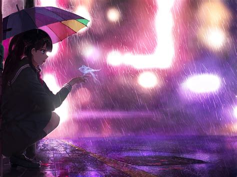 1152x864 Umbrella Rain Anime Girl 4k 1152x864 Resolution