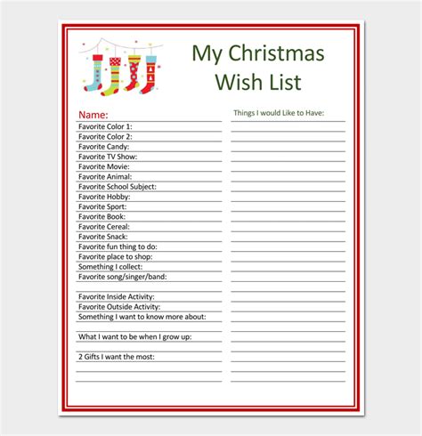 Christmas List Template For Word Excel And Pdf