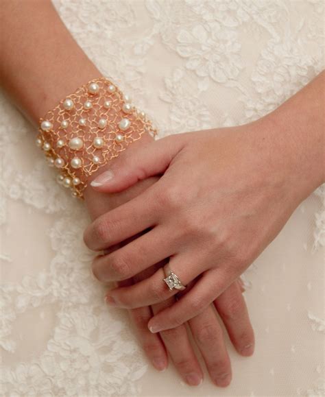 Wedding Bracelet Gold Swarovski Ivory Pearl Wide Gold Cuff Bracelet