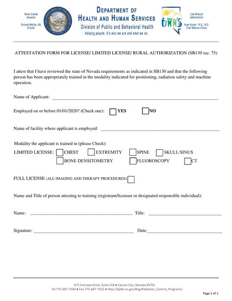 Nevada Attestation Form For Licenselimited Licenserural Authorization