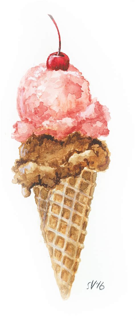 Watercolor Ice Cream Print Etsy